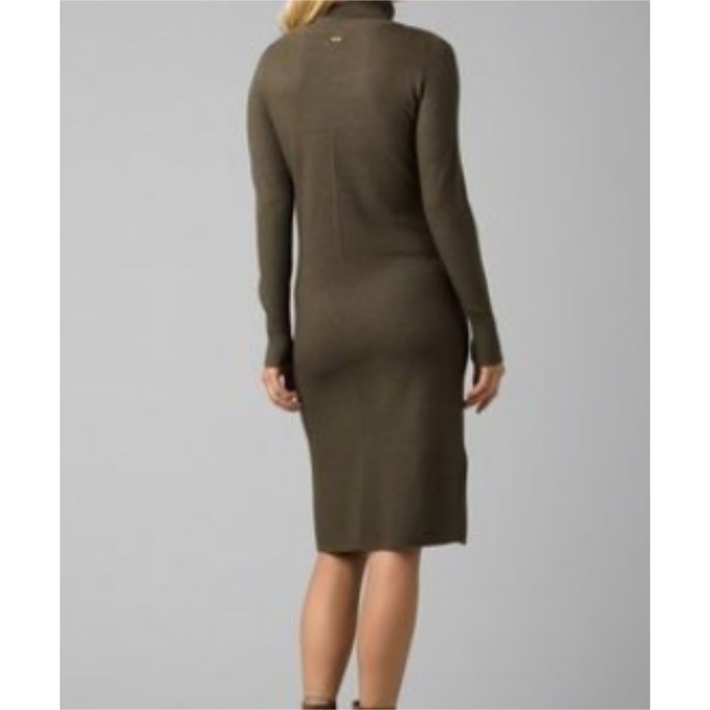 Prana Sz M Figaro Turtleneck Knit Slit Side Midi Dress Long Sleeve Cozy Minimal - Picture 2 of 11